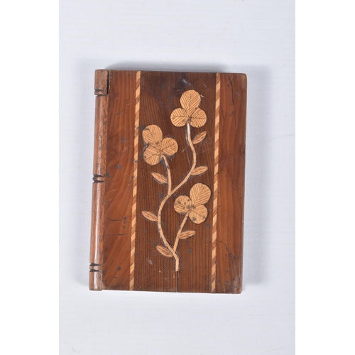 26 - TWO WOODEN CARD CASES, the first a Chinese carved case with detachable lid, the second designed as a... 