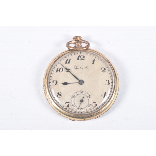 41 - TWO POCKET WATCHES, the first a gold plated, manual wind, open face watch, round silver engine turne... 