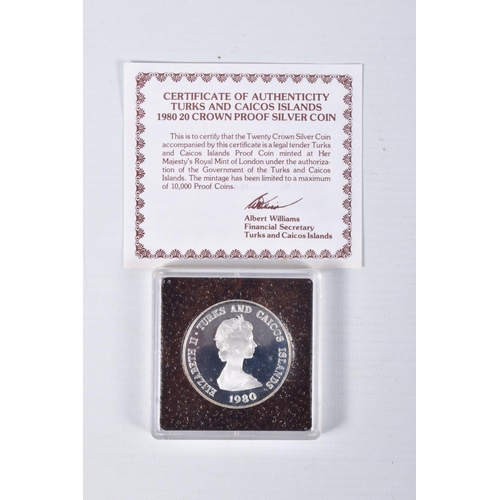 51 - AN ASSORTMENT OF COINS, to include a set of four Turks and Caicos silver proof coins, with certifica... 