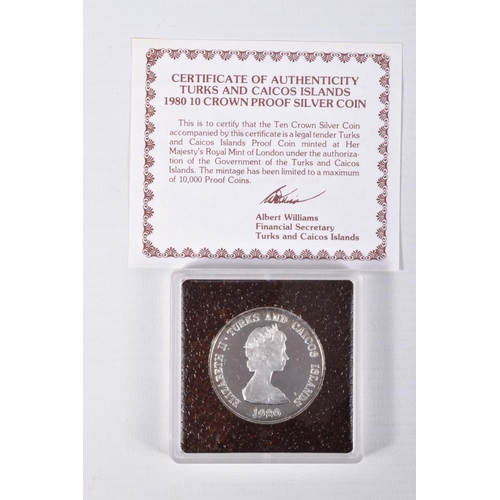 51 - AN ASSORTMENT OF COINS, to include a set of four Turks and Caicos silver proof coins, with certifica... 