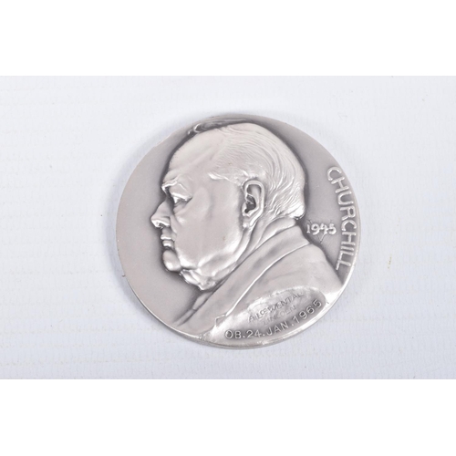 55 - TWO CHURCHILL MEDALLIONS, to include a bronze and a silver medallion, both dated 1945, approximate b... 