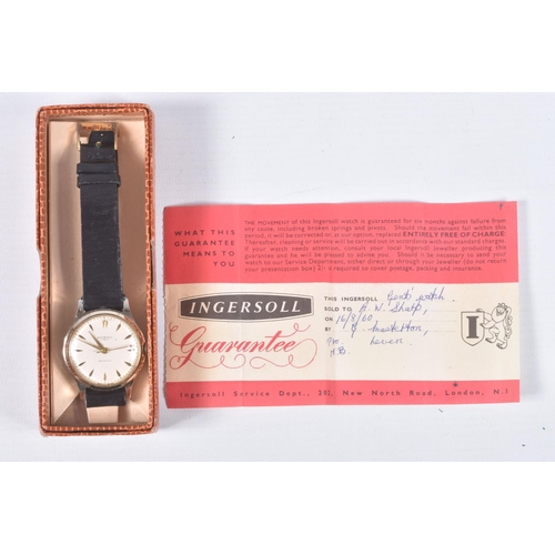 69 - A GENTS 'INGERSOLL' WRISTWATCH, manual wind, round dial signed 'Ingersoll 5 Jewels Shockproof', bato... 