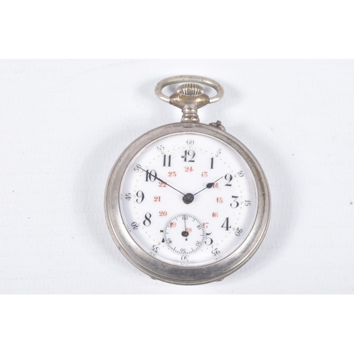 71 - THREE OPEN FACE POCKET WATCHES, three white metal open face pocket watches, two with Roman numerals ... 