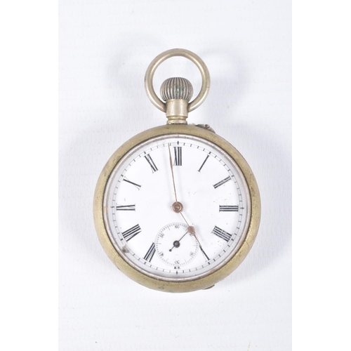 71 - THREE OPEN FACE POCKET WATCHES, three white metal open face pocket watches, two with Roman numerals ... 