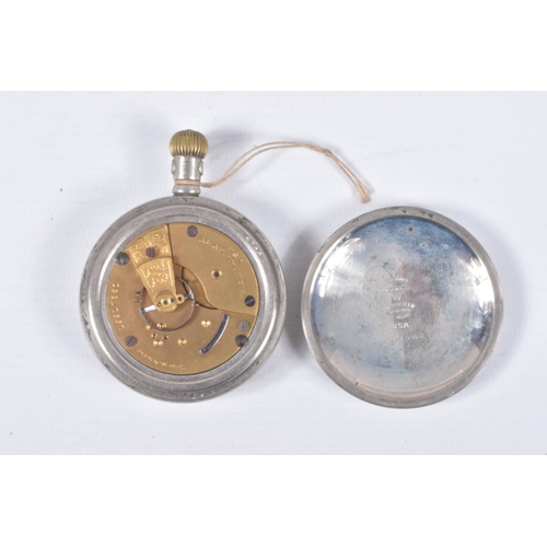 72 - TWO OPEN FACE 'ELGIN' POCKET WATCHES, both manual wind, round white dials with Roman numerals, each ... 