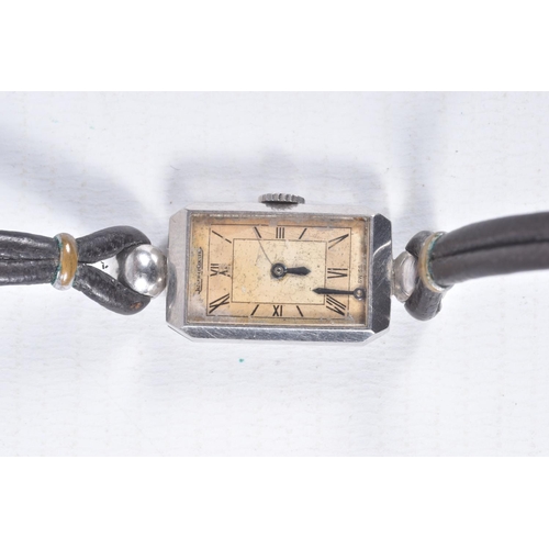 80 - A 'JAEGER LE-COULTRE' LADYS WRISTWATCH, hand wound movement, discoloured rectangular dial, signed 'J... 