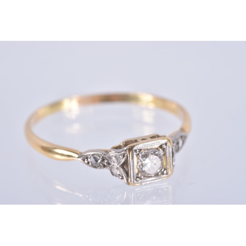 84 - A DIAMOND RING, designed as a round brilliant cut diamond within a square setting with diamond detai... 