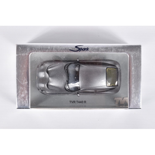 110 - FIVE BOXED SPARK MODEL MINIMAX VEHICLES, the first is a TVR Sagaris 2005, numbered S0218, in Dark Si... 