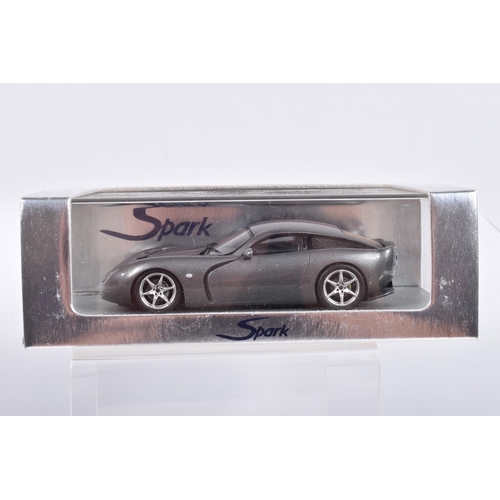 110 - FIVE BOXED SPARK MODEL MINIMAX VEHICLES, the first is a TVR Sagaris 2005, numbered S0218, in Dark Si... 