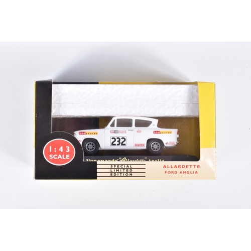 117 - SEVEN BOXED VANGUARDS 1:43 SCALE DIECAST FORD MODEL VEHICLES, the first is a limited edition Allarde... 