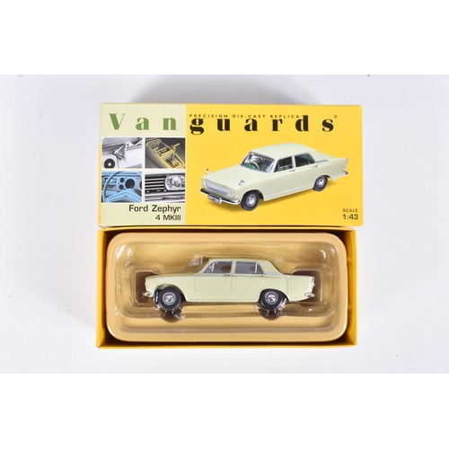 117 - SEVEN BOXED VANGUARDS 1:43 SCALE DIECAST FORD MODEL VEHICLES, the first is a limited edition Allarde... 