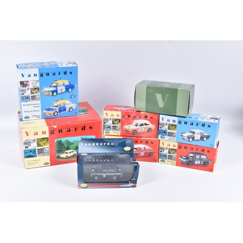 118 - EIGHT BOXED VANGUARDS DIECAST MODEL VEHICLES, the first is a limited edition Corgi Vanguards Rootes ... 