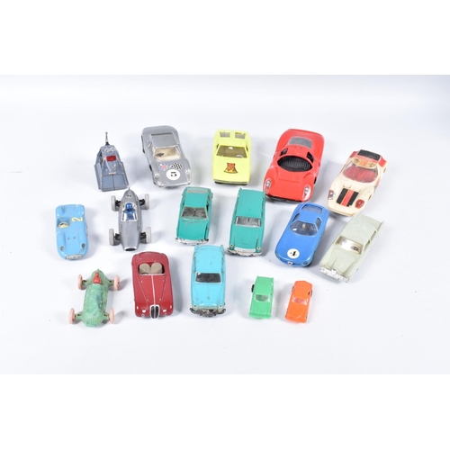 130 - A QUANTITY OF UNBOXED AND ASSORTED VINTAGE PLASTIC CARS, to include examples by Norev, Ingap, Polito... 