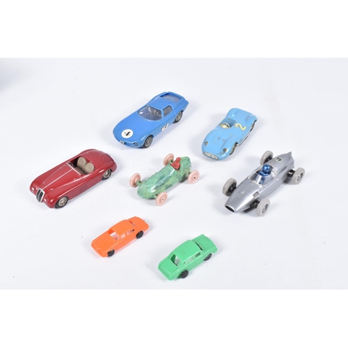 130 - A QUANTITY OF UNBOXED AND ASSORTED VINTAGE PLASTIC CARS, to include examples by Norev, Ingap, Polito... 