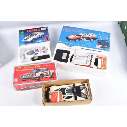 136 - A COLLECTION OF BOXED PLASTIC LANCIA CAR MODELS, including battery operated friction drive by Hong D... 