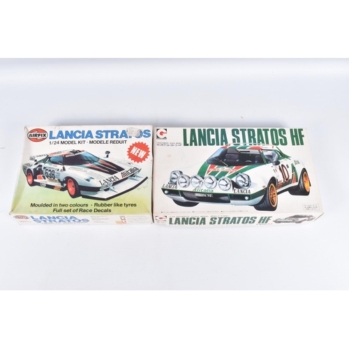 136 - A COLLECTION OF BOXED PLASTIC LANCIA CAR MODELS, including battery operated friction drive by Hong D... 