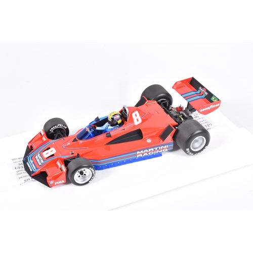 142 - A BOXED LIMITED EDITION MINICHAMPS 1:18 SCALE BRABHAM ALFA ROMEO BT45B C.PACE 1977 DIECAST MODEL VEH... 