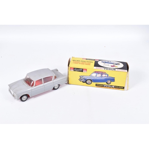 152 - A BOXED TELSALDA PLASTIC FRICTION DRIVE SINGER VOGUE SALOON, No.20725, in grey, working motor, compl... 