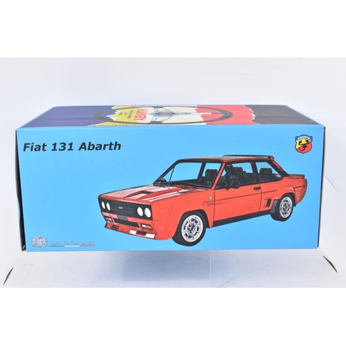 153 - TWO BOXED LIMITED EDITION  LAUDORACING 1:18  SCALE  MODEL VEHICLES, the first is a Fiat 131 Abarth, ... 