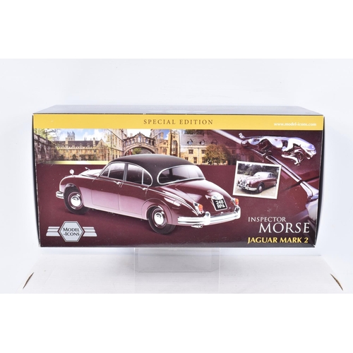 154 - TWO BOXED MODEL ICONS 1:18 SCALE DIECAST VEHICLES, the first is a Jaguar Mark 2 1962 3.8 Bob Jane, n... 