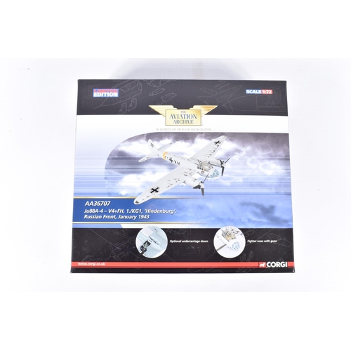 160 - TWO LIMITED EDITION CORGI AVIATION ARCHIVE 1:72 SCALE DIECAST MODEL AIRCRAFTS, the first is a Ju88A-... 