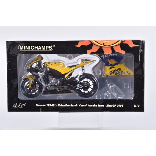 165 - TWO BOXED MINICHAMPS 1:12 SCALE VALENTINO ROSSI COLLECTION MODEL MOTORCYCLES, the first is a Yamaha ... 