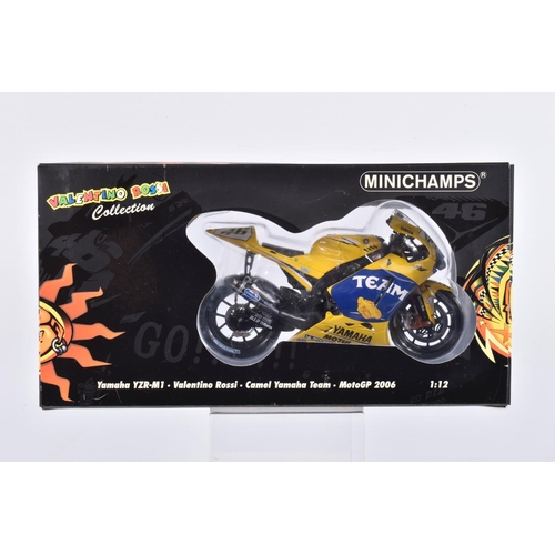 165 - TWO BOXED MINICHAMPS 1:12 SCALE VALENTINO ROSSI COLLECTION MODEL MOTORCYCLES, the first is a Yamaha ... 