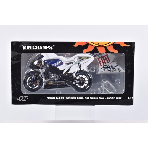 165 - TWO BOXED MINICHAMPS 1:12 SCALE VALENTINO ROSSI COLLECTION MODEL MOTORCYCLES, the first is a Yamaha ... 