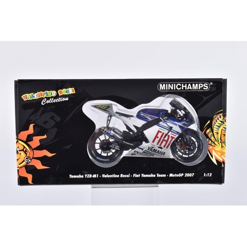 165 - TWO BOXED MINICHAMPS 1:12 SCALE VALENTINO ROSSI COLLECTION MODEL MOTORCYCLES, the first is a Yamaha ... 