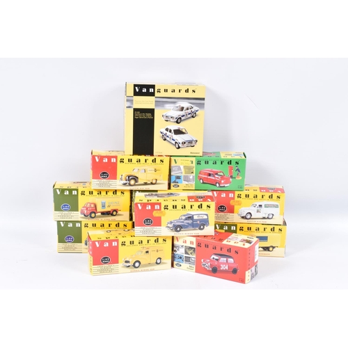 168 - TWELVE BOXED VANGUARDS DIECAST MODEL VEHICLES, to include five 1:64 scale Classic Commercial vehicle... 