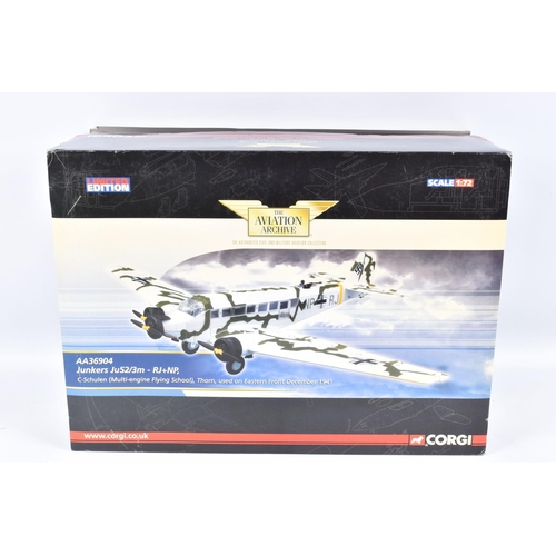 186 - A BOXED LIMITED EDITION CORGI AVIATION ARCHIVE 1:72 SCALE JUNKERS JU52/3M - RJ+NP DIECAST MODEL AIRC... 