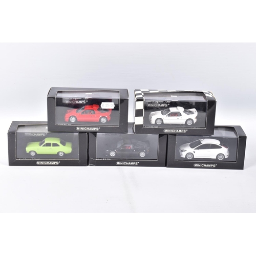 190 - FIVE BOXED MINICHAMPS 1:43 SCALE METAL MODEL VEHICLES , to include a 2009 Ford Focus RS in White, it... 