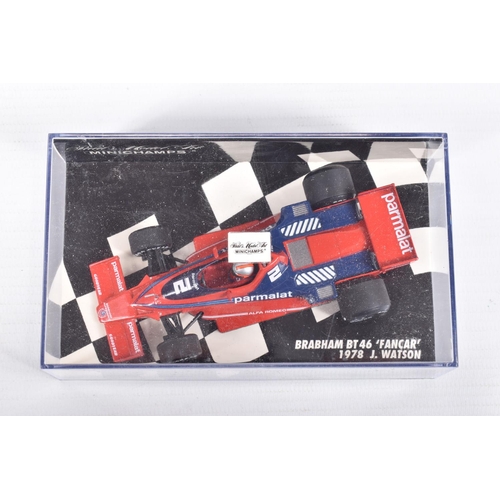 191 - TEN BOXED MINICHAMPS METAL 1:43 SCALE MODEL VEHILCES, to include a McLaren MP4-2 Tag Turbo 1984,   N... 