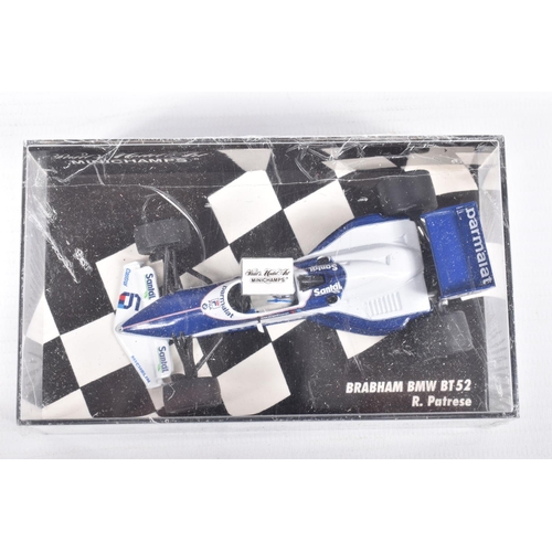 191 - TEN BOXED MINICHAMPS METAL 1:43 SCALE MODEL VEHILCES, to include a McLaren MP4-2 Tag Turbo 1984,   N... 