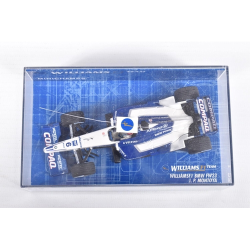 191 - TEN BOXED MINICHAMPS METAL 1:43 SCALE MODEL VEHILCES, to include a McLaren MP4-2 Tag Turbo 1984,   N... 