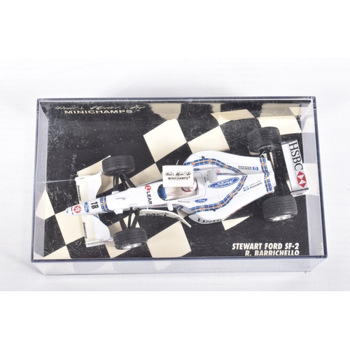 191 - TEN BOXED MINICHAMPS METAL 1:43 SCALE MODEL VEHILCES, to include a McLaren MP4-2 Tag Turbo 1984,   N... 