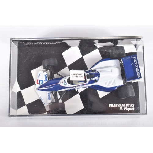 191 - TEN BOXED MINICHAMPS METAL 1:43 SCALE MODEL VEHILCES, to include a McLaren MP4-2 Tag Turbo 1984,   N... 