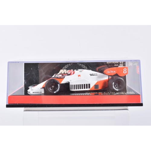 191 - TEN BOXED MINICHAMPS METAL 1:43 SCALE MODEL VEHILCES, to include a McLaren MP4-2 Tag Turbo 1984,   N... 