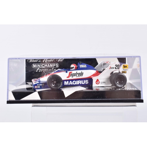 191 - TEN BOXED MINICHAMPS METAL 1:43 SCALE MODEL VEHILCES, to include a McLaren MP4-2 Tag Turbo 1984,   N... 