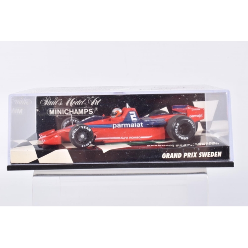 191 - TEN BOXED MINICHAMPS METAL 1:43 SCALE MODEL VEHILCES, to include a McLaren MP4-2 Tag Turbo 1984,   N... 