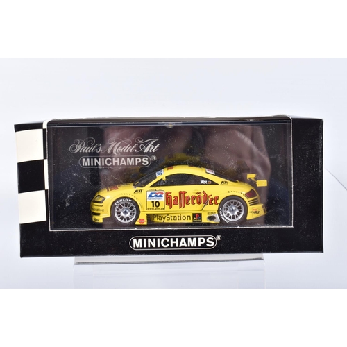 192 - FIVE BOXED MINICHAMPS 1:43 SCALE METAL MODEL VEHICLES, to include an Audi TT-R DTM 2000 Team Abt Ch ... 