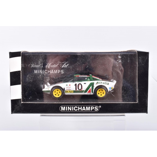 192 - FIVE BOXED MINICHAMPS 1:43 SCALE METAL MODEL VEHICLES, to include an Audi TT-R DTM 2000 Team Abt Ch ... 