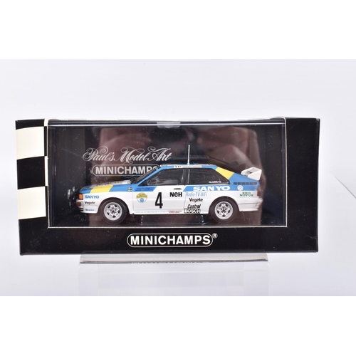 192 - FIVE BOXED MINICHAMPS 1:43 SCALE METAL MODEL VEHICLES, to include an Audi TT-R DTM 2000 Team Abt Ch ... 