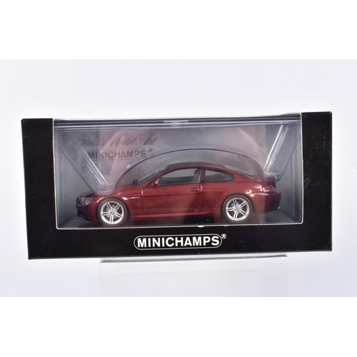 193 - SIX BOXED MINICHAMPS 1:43 SCALE METAL MODEL VEHICLES, to include a Porsche 911 turbo 1977 in black, ... 