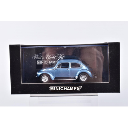 193 - SIX BOXED MINICHAMPS 1:43 SCALE METAL MODEL VEHICLES, to include a Porsche 911 turbo 1977 in black, ... 