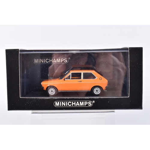 193 - SIX BOXED MINICHAMPS 1:43 SCALE METAL MODEL VEHICLES, to include a Porsche 911 turbo 1977 in black, ... 