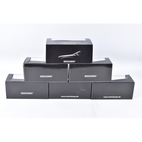 195 - SIX BOXED MINICHAMPS 1:43 SCALE METAL MODEL VEHICLES, to include a Bentley Continental Flying Spur 2... 