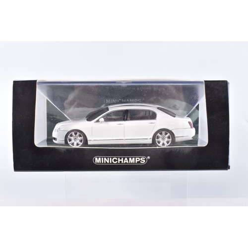 195 - SIX BOXED MINICHAMPS 1:43 SCALE METAL MODEL VEHICLES, to include a Bentley Continental Flying Spur 2... 