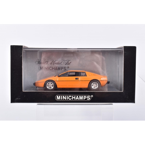 196 - FIVE BOXED MIINICHAMPS 1:43 SCALE METAL MODEL VEHILCES, to include a Triumph TR6 1968 in yellow, ite... 