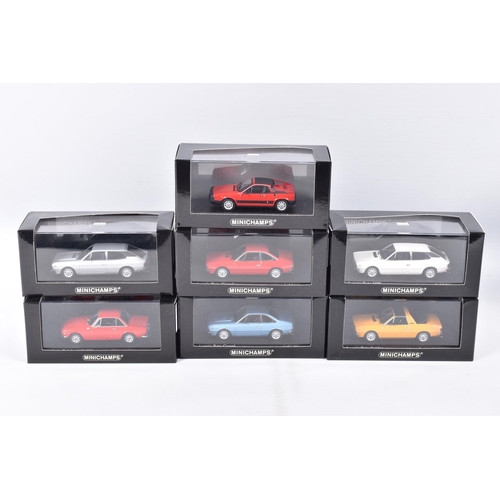 197 - SEVEN BOXED MINICHAMPS 1:43 SCALE METAL MODEL VEHILCES,  to include a  1970 Lancia Fulvia 1600 HF in... 